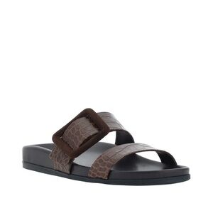 Women’s Manolo Blahnik Mayfu Brown Slide Sandals 7.5